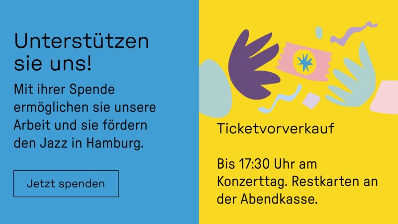 Zweigeteiltes Layout: links der Spendenaufruf mit Button, rechts die Hinweise zum Ticketvorverkauf
